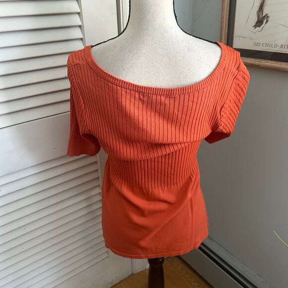 Vintage LINDA MATTHEWS Top Womens Medium Orange Babydoll Peplum Retro Y2K Preppy - Picture 4 of 9